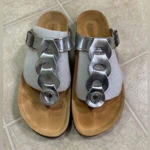 Women's Silver Cork Sole Sandals